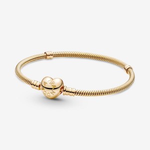 Gold Pandora Moments Heart Clasp Snake Charm Bracelets | 9516270-US