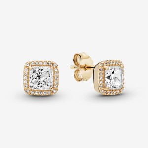 Gold Pandora Square Sparkle Halos Stud Earrings | 2495710-UO