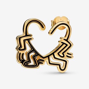 Gold Plated Pandora Keith Haring x Walking Heart Stud Earrings | 7510269-SG