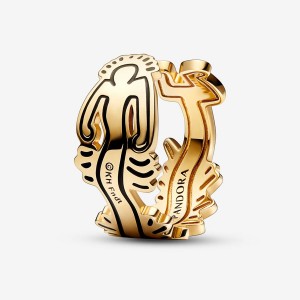 Gold Plated Pandora Keith Haring™ x Wavy Figure Open Band Rings | 2307651-RQ