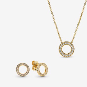 Gold Plated Pandora Necklace & Earring Sets | 6935142-ZE