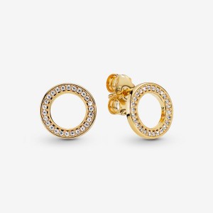 Gold Plated Pandora Sparkling Circles Stud Earrings | 8165920-RS