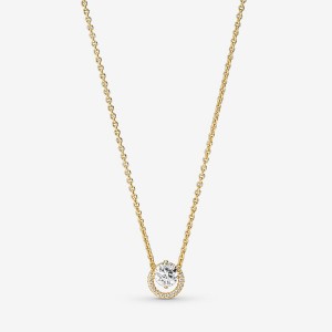 Gold Plated Pandora Sparkling Round Halo Collier Pendant Necklaces | 6842317-XT