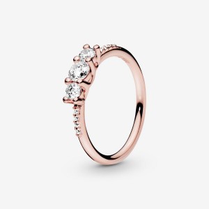 Rose Gold Plated Pandora Clear Three-Stone Heart & Promise Rings | 7024568-ZF