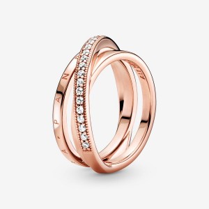 Rose Gold Plated Pandora Crossover Pavé Triple Band Rings | 0234586-DN