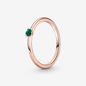 Rose Gold Plated Pandora Green Solitaire Halo & Solitaire Rings | 2536491-VK