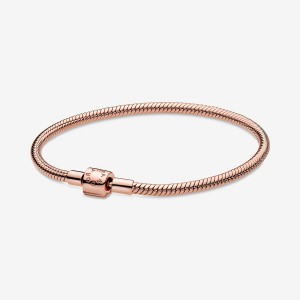 Rose Gold Plated Pandora Moments Barrel Clasp Snake Chain Bracelets | 0218754-HE