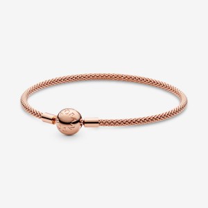 Rose Gold Plated Pandora Moments Mesh Charm Bracelets | 9125740-FG