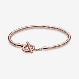 Rose Gold Plated Pandora Moments T-Bar Snake Charm Holders | 5296713-RO