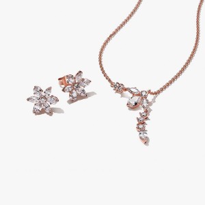 Rose Gold Plated Pandora Necklace & Earring Sets | 7698314-YQ