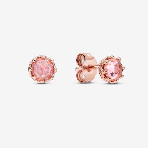 Rose Gold Plated Pandora Pink Sparkling Crowns Stud Earrings | 7415238-ON