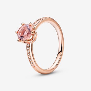 Rose Gold Plated Pandora Pink Sparkling Crown Solitaire Halo & Solitaire Rings | 5021869-PN