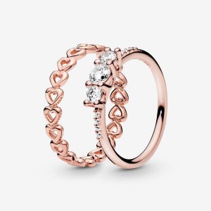 Rose Gold Plated Pandora Ring Sets | 2641897-AX