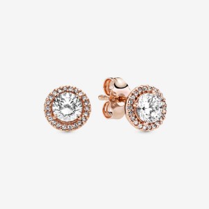 Rose Gold Plated Pandora Round Sparkle Halos Stud Earrings | 8591237-CO