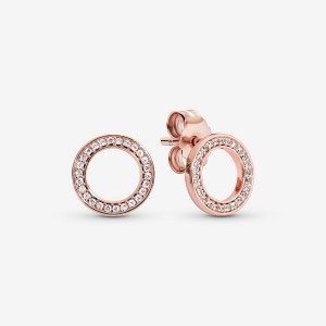 Rose Gold Plated Pandora Sparkling Circles Stud Earrings | 2790168-XS