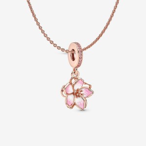 Rose Gold Plated Pandora Sparkling Collier Round & Square Pendant Necklace Pendant Necklaces | 2735640-XL