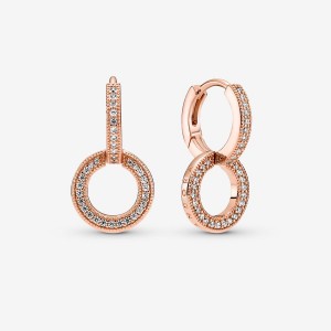 Rose Gold Plated Pandora Sparkling Double Hoop Earrings | 9721560-AD