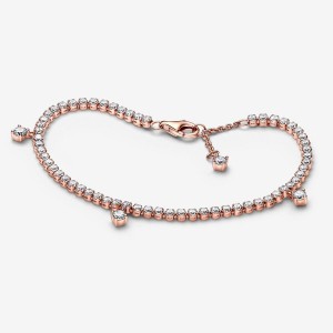 Rose Gold Plated Pandora Sparkling Drops Tennis Non-charm Bracelets | 1398024-OV