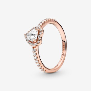 Rose Gold Plated Pandora Sparkling Elevated Halo & Solitaire Rings | 2183569-CW