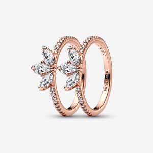 Rose Gold Plated Pandora Sparkling Marquise Double Wishbone Ring Sets | 7028954-IT