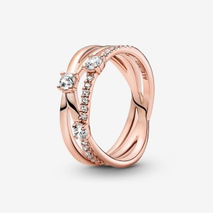 Rose Gold Plated Pandora Sparkling Triple Statement Rings | 1976052-HD