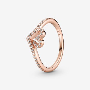 Rose Gold Plated Pandora Sparkling Wishbone Heart & Promise Rings | 1864570-SV