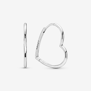 Sterling Silver Pandora Asymmetrical Heart Hoop Earrings | 0923748-OK