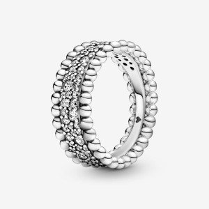 Sterling Silver Pandora Beaded Pavé Band Rings | 5814327-VU