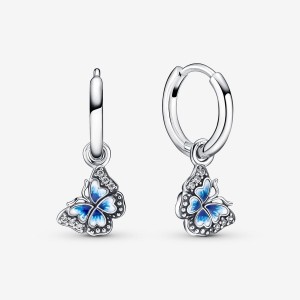 Sterling Silver Pandora Blue Butterfly Hoop Earrings | 8217594-OX