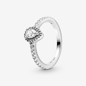 Sterling Silver Pandora Classic Teardrop Halo Halo & Solitaire Rings | 6917048-CX