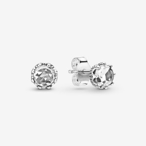 Sterling Silver Pandora Clear Sparkling Crowns Stud Earrings | 7605931-IZ