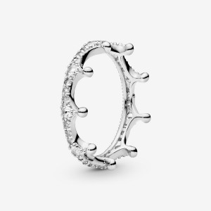 Sterling Silver Pandora Clear Sparkling Crown Pinky Rings | 6389501-BL