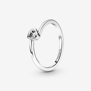 Sterling Silver Pandora Clear Tilted Solitaire Heart & Promise Rings | 6037824-XL