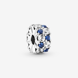 Sterling Silver Pandora Clear & Blue Sparkling Clip Clips | 4357290-LV