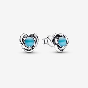 Sterling Silver Pandora December Turquoise Blue Eternity Circles Stud Earrings | 8052746-DR