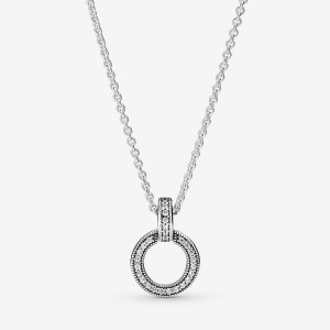 Sterling Silver Pandora Double Circle Pendant Necklaces | 8376405-XS