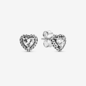 Sterling Silver Pandora Elevated Hearts Stud Earrings | 9580471-KY