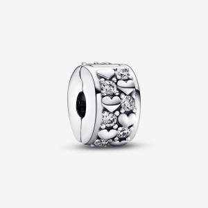 Sterling Silver Pandora Infinite Hearts Sparkling Clip Clips | 0294358-SX