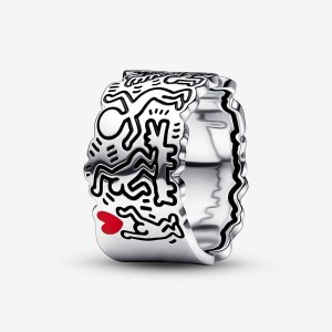 Sterling Silver Pandora Keith Haring™ x Line Art Love and People Wide Band Rings | 7039412-KS