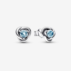 Sterling Silver Pandora March Sea Aqua Blue Eternity Circles Stud Earrings | 3920167-BO