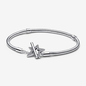 Sterling Silver Pandora Moments Asymmetric Star T-bar Snake Charm Holders | 9241806-EB