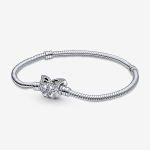 Sterling Silver Pandora Moments Butterfly Clasp Snake Charm Bracelets | 7541280-IZ