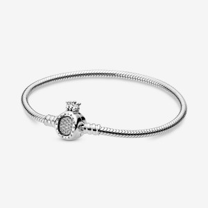 Sterling Silver Pandora Moments Crown O Clasp Snake Charm Bracelets | 6581943-VD