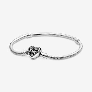 Sterling Silver Pandora Moments Family Tree Heart Clasp Snake Charm Bracelets | 4107896-TL