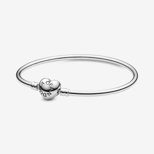 Sterling Silver Pandora Moments Heart Clasp Bangle Charm Bracelets | 2104867-ZV