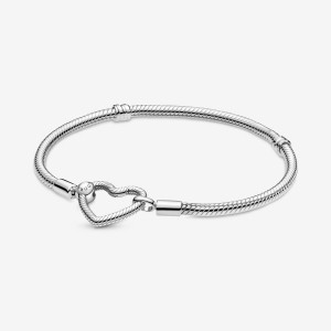 Sterling Silver Pandora Moments Heart Closure Snake Charm Holders | 6930258-PZ