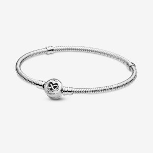 Sterling Silver Pandora Moments Heart Infinity Clasp Snake Charm Bracelets | 9135274-BY