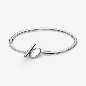 Sterling Silver Pandora Moments Heart T-Bar Snake Charm Bracelets | 1462938-IW