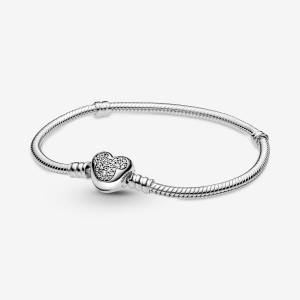 Sterling Silver Pandora Moments Mickey Mouse Heart Clasp Snake Charm Holders | 0298637-LH