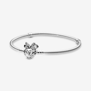 Sterling Silver Pandora Moments Pavé Minnie Mouse Clasp Snake Charm Holders | 5087912-TS